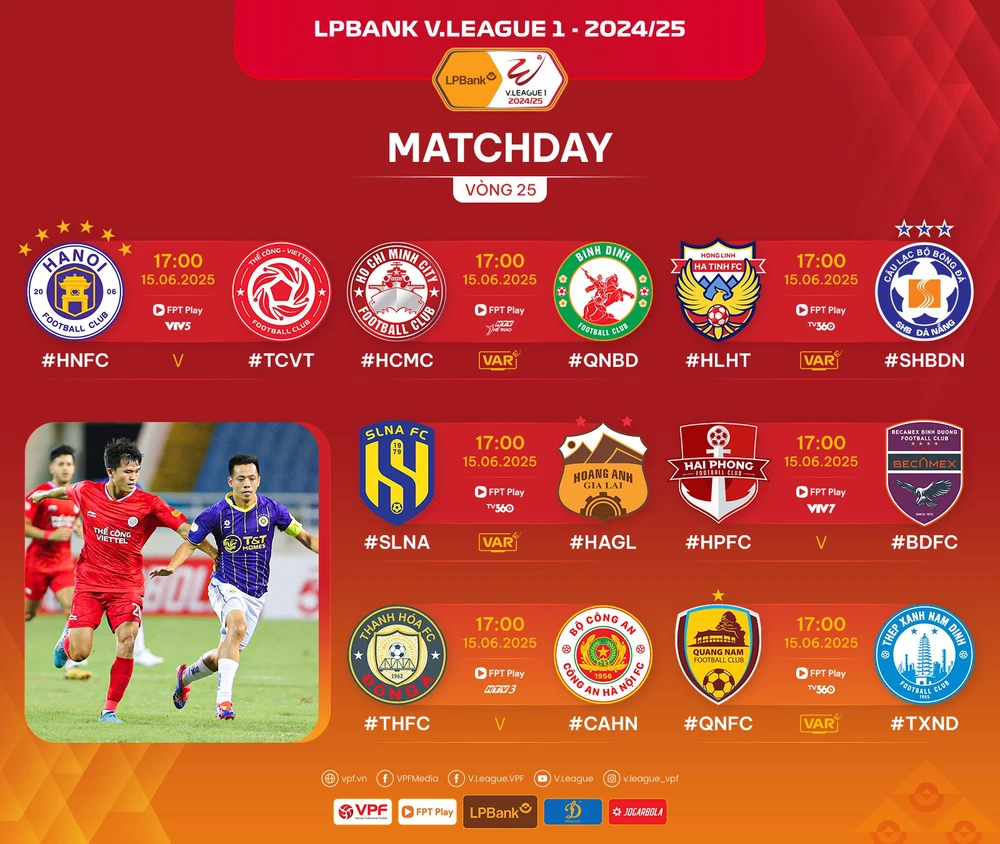 Lịch thi đấu bóng đá hôm nay 15/6: Sôi động V-League vòng áp chót - Ảnh 1. Lịch thi đấu bóng đá hôm nay 15/6: Sôi động V-League vòng áp chót - Ảnh 1.